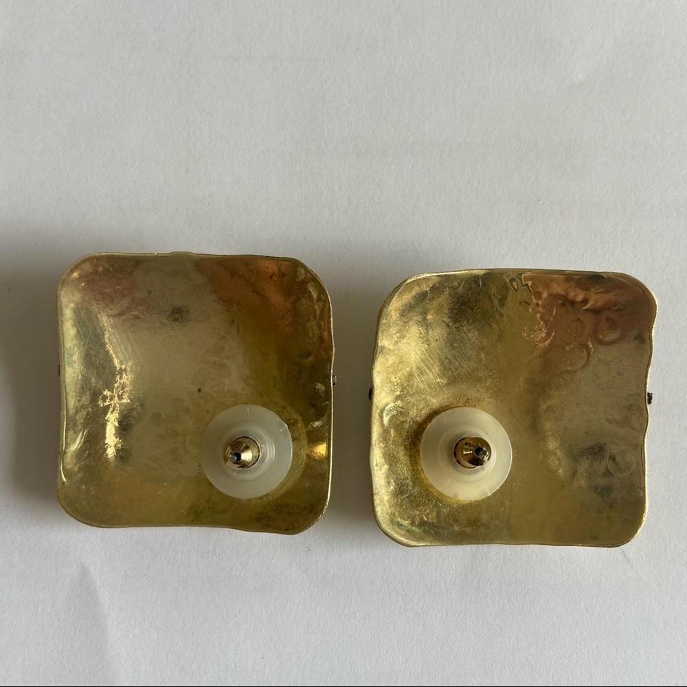 Brass and Sterling Hammered Post Earrings - Picture 2 of 3